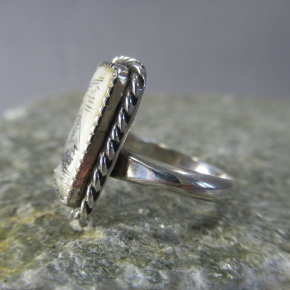 Scrimshaw Tall Ship Sterling Silver Setting Size 6 - Picture 4 of 9